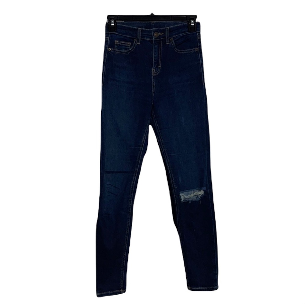 Top Shop Moto Distressed Jeans - Blue - Size 4
